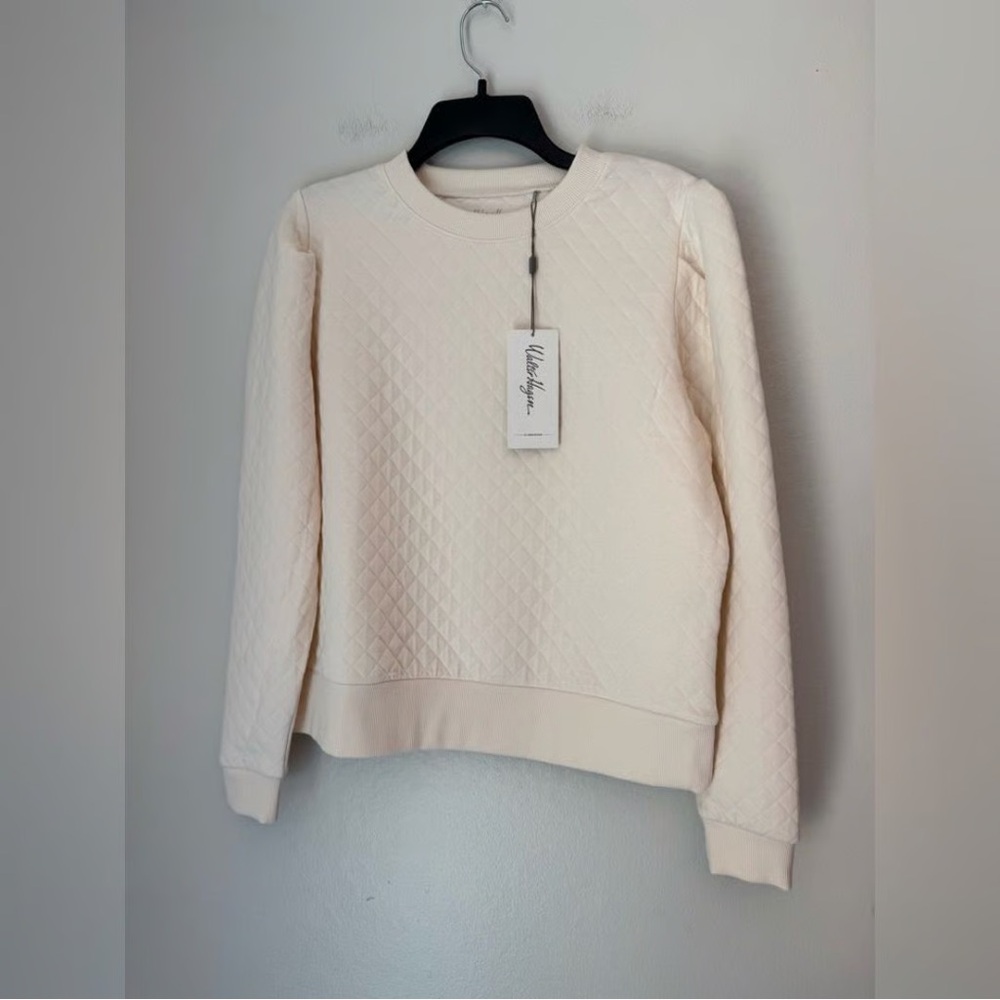 NWT Walter Hagen Women’s Clubhouse Crewneck Sweater L Ivory Quilted Pullover
